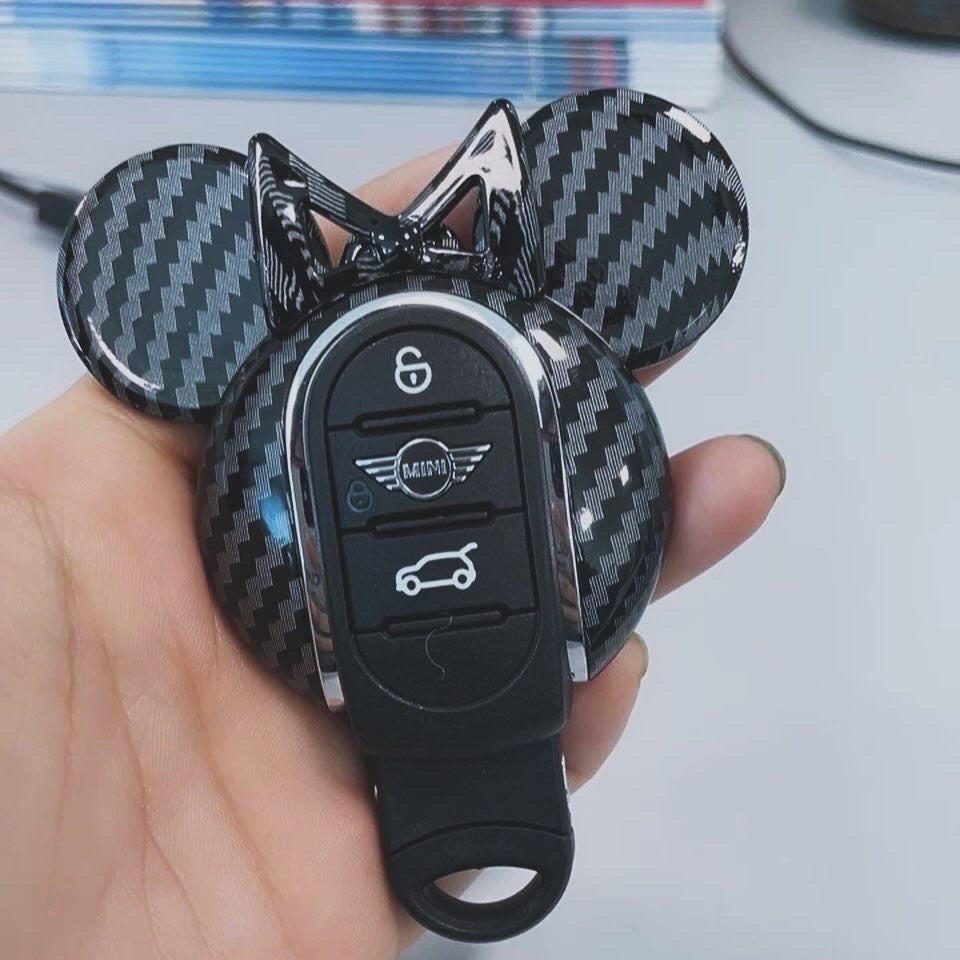 Cover Portachiavi Ontto Per BMW E Mini Cooper - Custodia In ABS Con Motivo Carbonio Nero - Protezione Anti Graffio