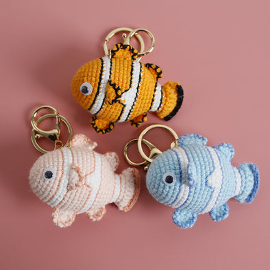 Crochet Clown Fish Nemo Car Charm Pendant or Keychain - HANDMADE lucky Charm