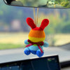 Crochet Rainbow Bunny Rabbit Pendant for Car Interior Rearview Mirror, Car Hanging Knitted Rabbit Charm Ornament, Handmade Car Accessories Gift