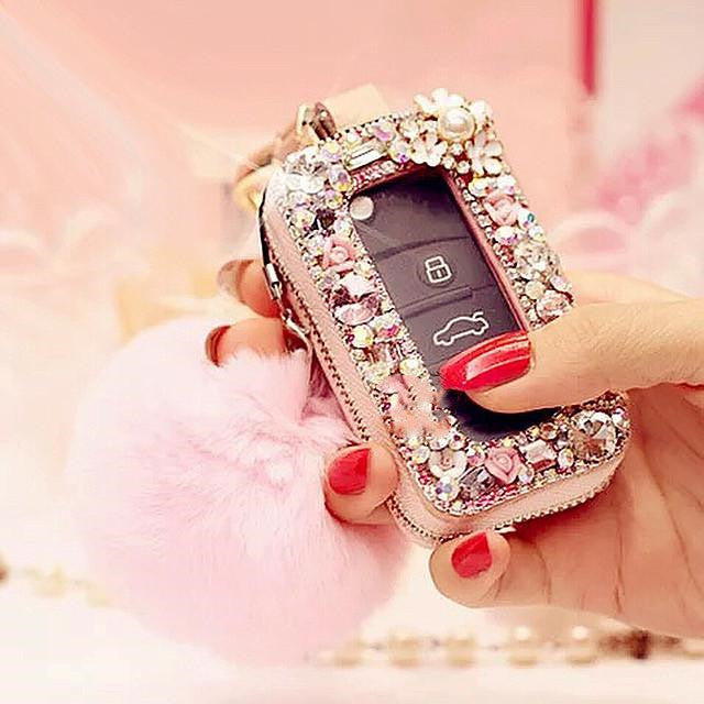 Bling Car Key Holder with Rhinestones pink