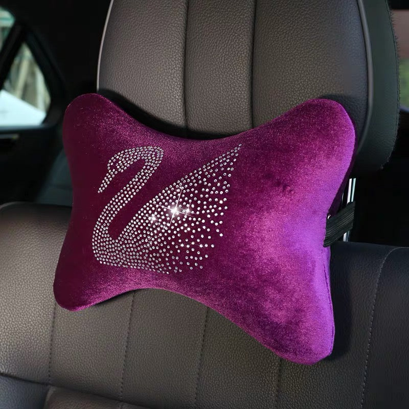 Velvet Bone Shaped Car Cushion Headrest Pillow with Bling Crown