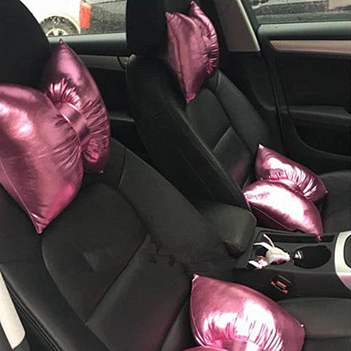 Chrome Baby Pink Bow Car Seat Headrest Pillow Carsoda