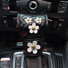 Black Leather Hand Brake & Gear Shift Cover 2-pieces-Set with Daisy - Carsoda - 5