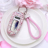 Audi Bling Car Key Leather Holder with Rhinestones- Pink/Purple for 2019 A6 A7 A8