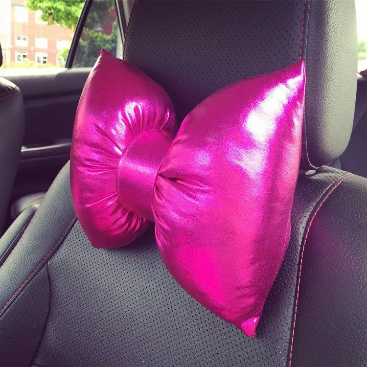 Chrome Hot Pink Bow Car Seat Headrest Pillow Carsoda