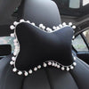 Black Bow Shaped Car Seat Headrest Pillow Neck Support with Pompom