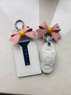 White Leather Car Key Card Holder Cover and Bow Pendant for Tesla Model S/X/3/Y