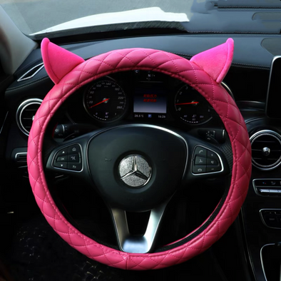 Hot Pink Steering wheel cover with Cat ears - Carsoda