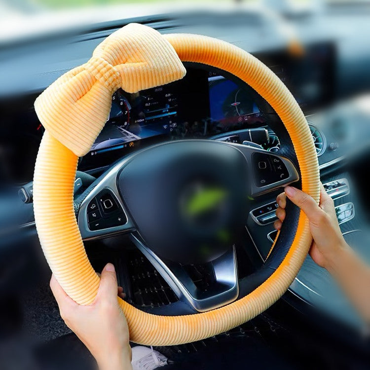 Yellow Steering wheel cover with a big Bow Carsoda