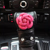Black Leather Hand Brake & Gear Shift Cover 2-pieces-Set with Pink Camellia