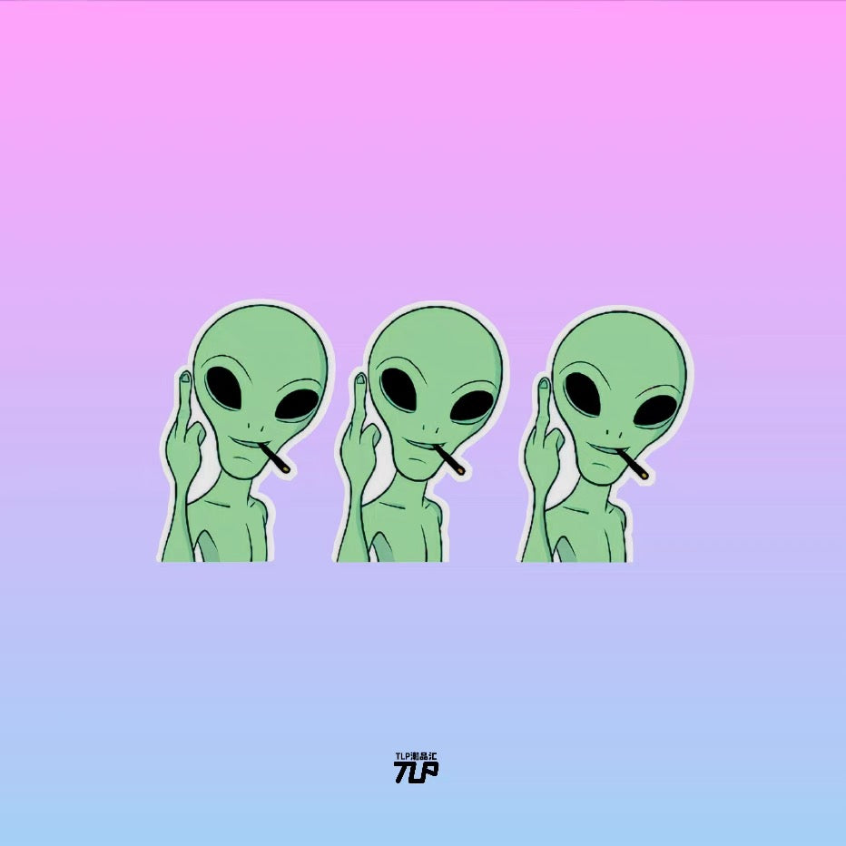 7'' Width Sci-fi Alien Middle Finger Anime Car Accessories, Anime Deca, image size:932x932