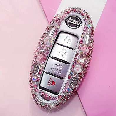 Nissan Bling Three/Four/Five keys Car Key Holder with Rhinestones and flowers - Pink/Purple
