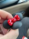 Mouse Ear shaped MINI Cooper Door Pin Lock Red bow 3D Emblem Sticker Decal (2x)