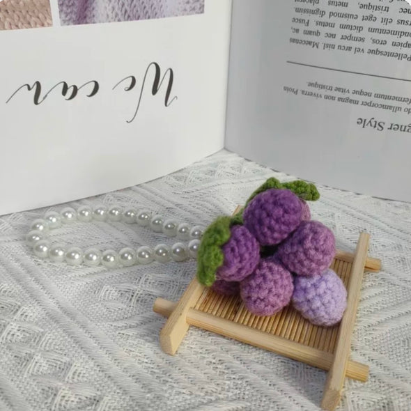Knitted Grape Car Charm Pendant or Keychain - HANDMADE lucky Charm for Rearview Mirror