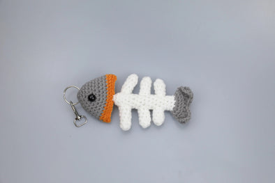 Knitted Fish Bone Car Charm Pendant or Keychain - HANDMADE lucky Charm for Rearview Mirror