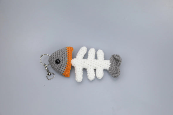Knitted Fish Bone Car Charm Pendant or Keychain - HANDMADE lucky Charm for Rearview Mirror