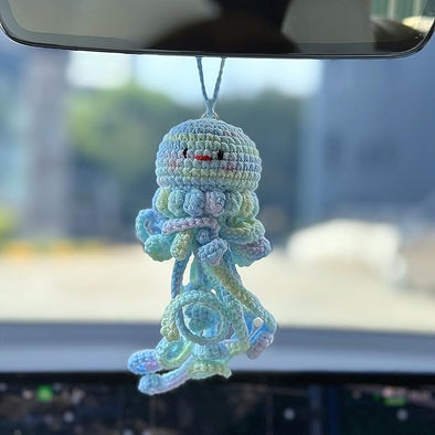 Crochet Jellyfish Pendant for Car Interior Rearview Mirror, Car Hanging Knitted Jellyfish Charm Ornament, Handmade Car Accessories Gift