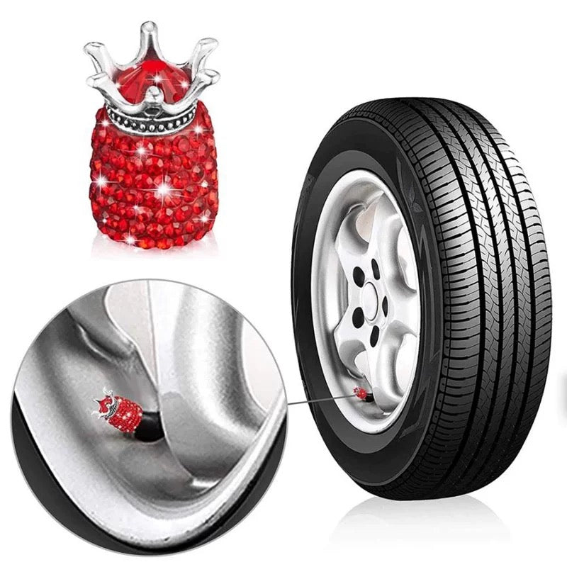 Bling Crown Tire Valve Stem Caps  red