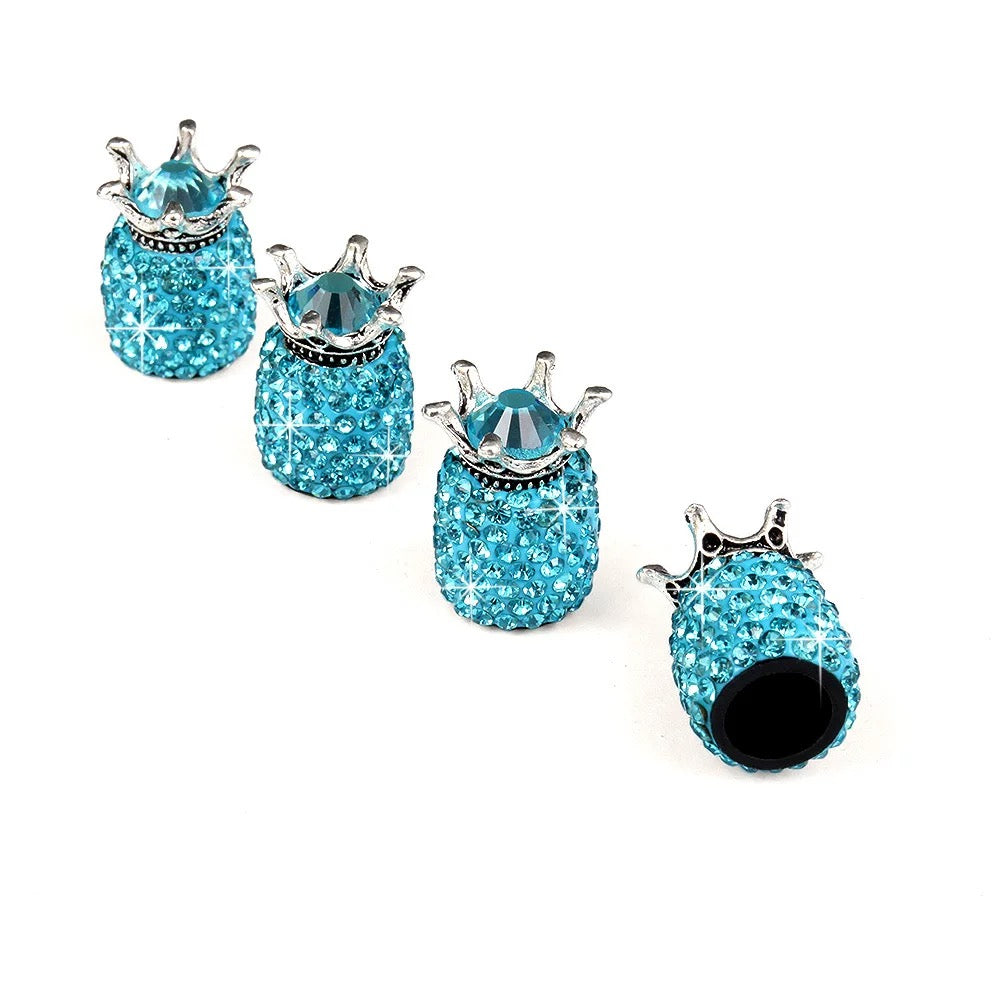 Bling Crown Tire Valve Stem Caps teal