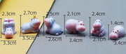Six cute chubby cartoon hippo gradient color resin figurines for car dashboard-dimensions