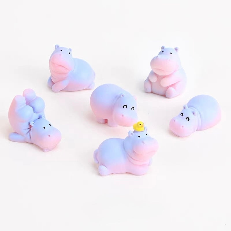 6-Piece Chubby Hippo Car Dashboard Ornaments – Cute Gradient Resin Figurines Set
