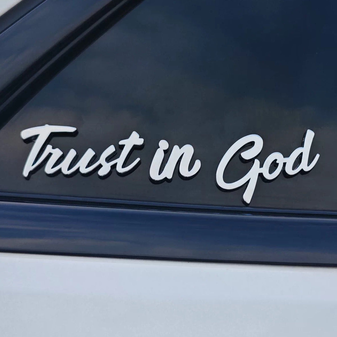 Trust in God Metal Car Decal – 3D Chrome Letter Emblem Sticker for Car Body, Trunk & Window