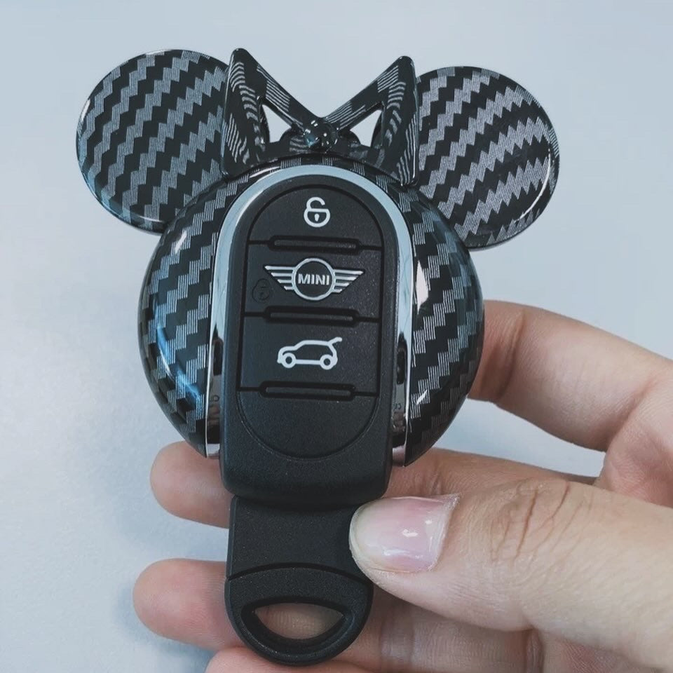 Carbon Fiber Mini Cooper Mouse Ear Shaped Key Fob