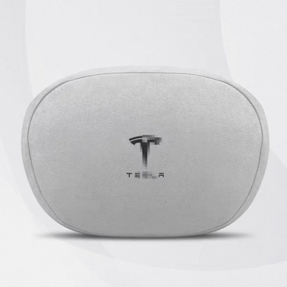 Suede touch first-class neck pillow headrest for Tesla in silver grey