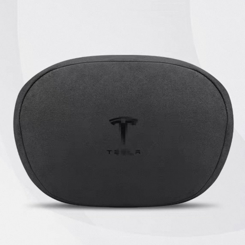 Suede touch first-class neck pillow headrest for Tesla in black