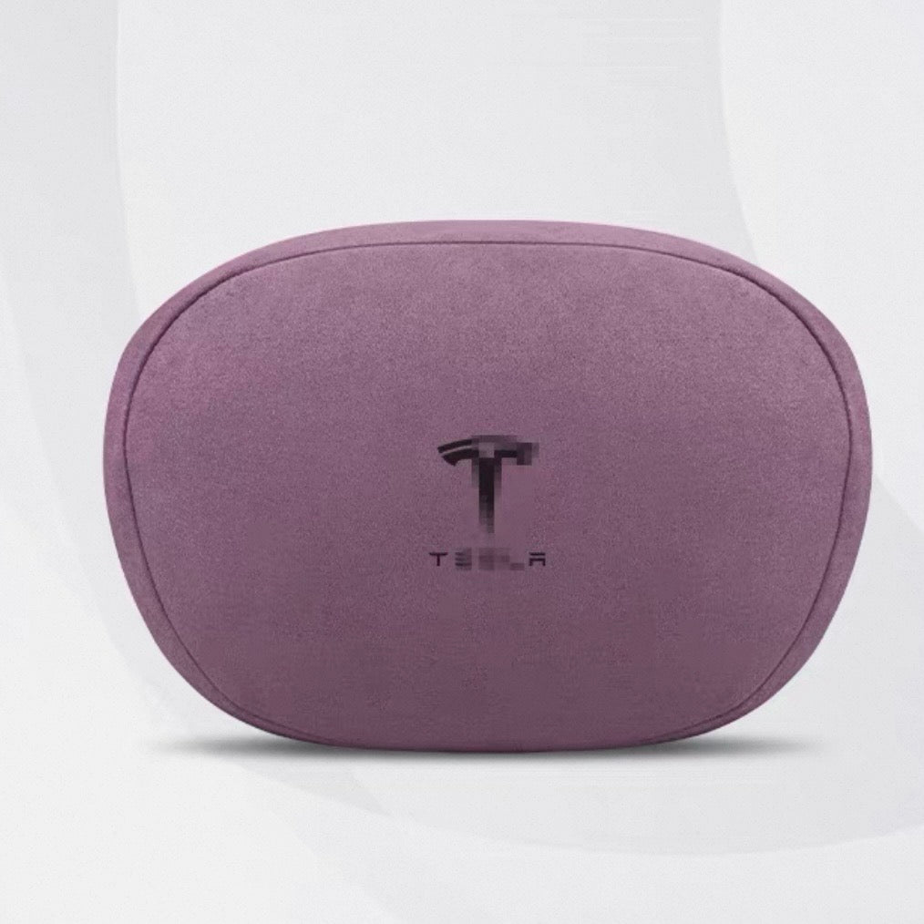 Suede touch first-class neck pillow headrest for Tesla in misty purple