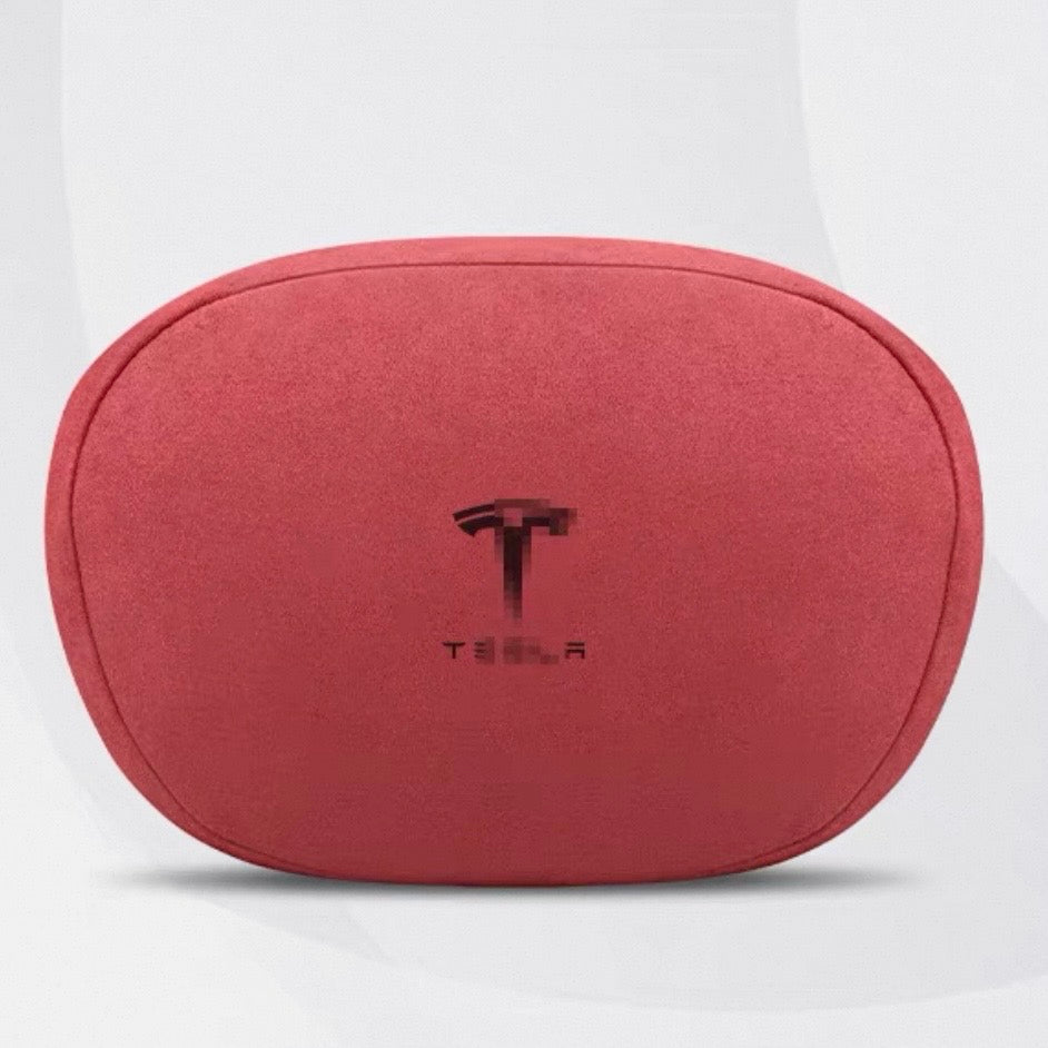 Suede touch first-class neck pillow headrest for Tesla in twilight red