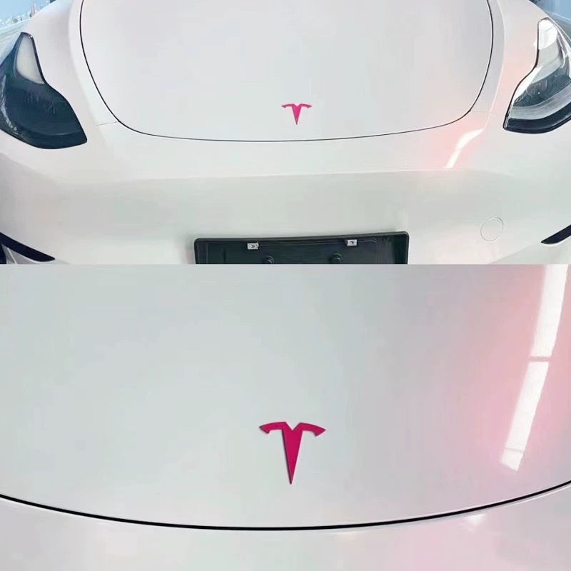 Pink TESLA Steering wheel, Front Grille or Rear Trunk Emblem Door Side DIY