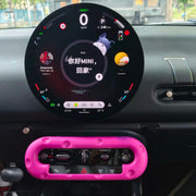 cheese-style center console decor cover installed on a MINI Cooper dashboard