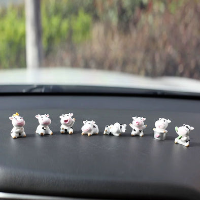 Set of 8 Cute Cows Miniature Car Dashboard Decoration