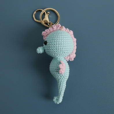 Crochet Seahorse Car Charm Pendant or Keychain - HANDMADE lucky Charm