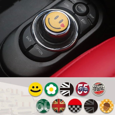 Smiley Jack Union I love Mini Checkers Media Button Leather Sticker Decal for Mini Cooper F54 F55 F56