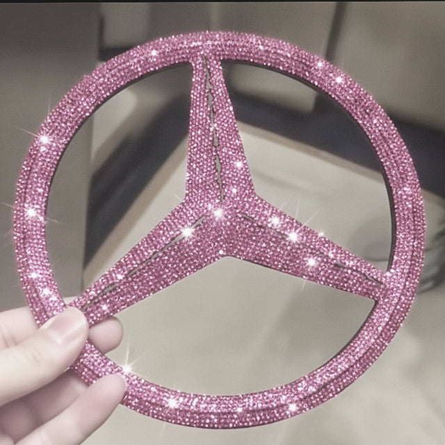 One-Piece Pink Rhinestone Mercedes Front Grille Emblem