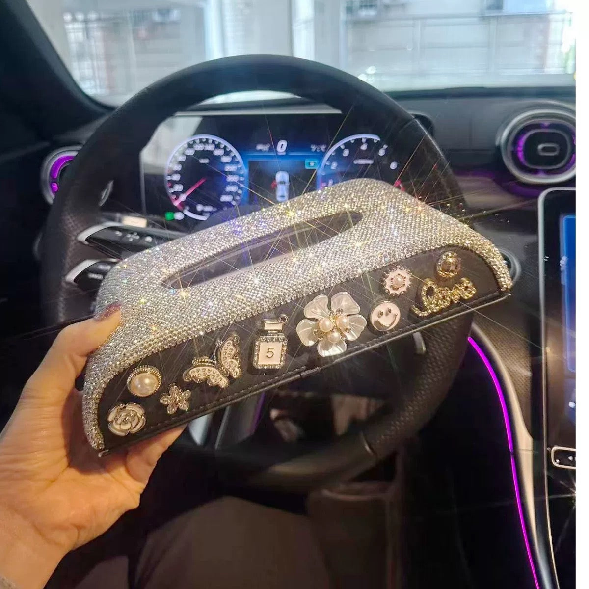 Luxury Rhinestone Car Tissue Box