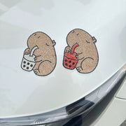Bling Capybara Drinking Boba Decal