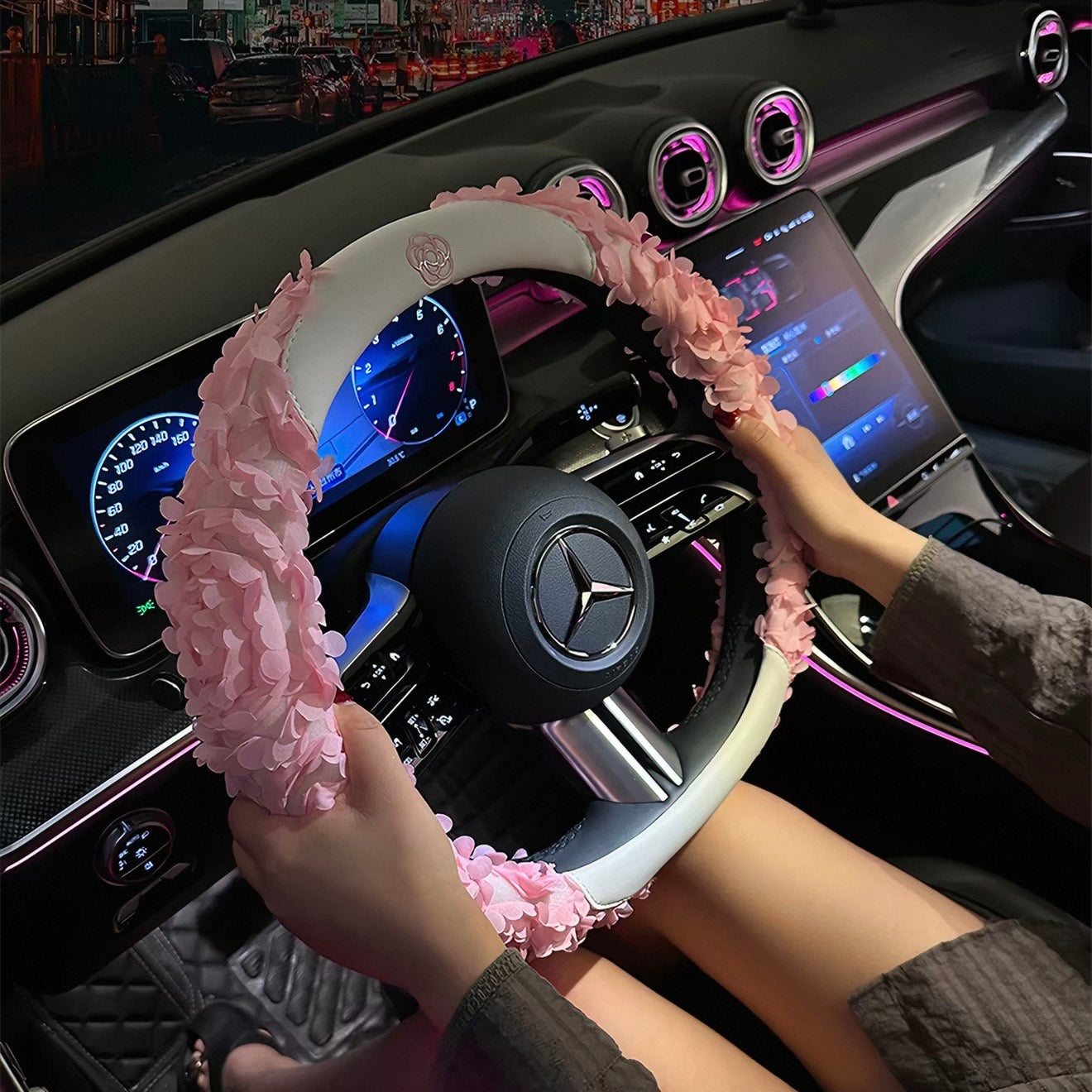 Pink 3D Lace Petal Steering Wheel Cover