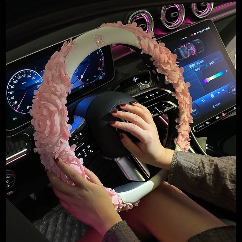 Pink 3D Lace Petal Steering Wheel Cover