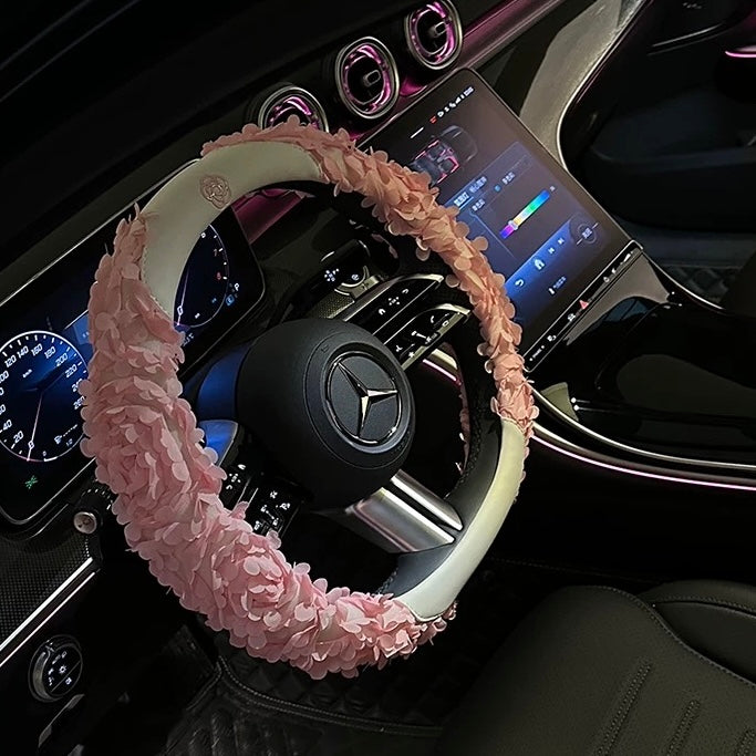 Pink 3D Lace Petal Steering Wheel Cover