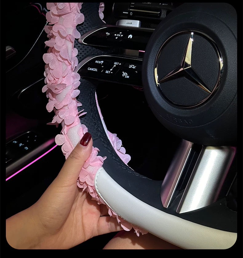 Pink 3D Lace Petal Steering Wheel Cover