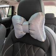 Silver Silk Soft Bow Car Seat Headrest and Waist Pillow