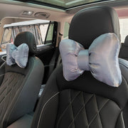 Silver Silk Soft Bow Car Seat Headrest and Waist Pillow