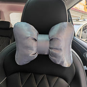 Silver Silk Soft Bow Car Seat Headrest and Waist Pillow
