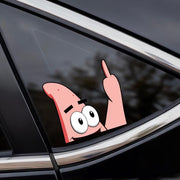 Funny Patrick Star middle finger vinyl car sticker overlay on rear windshield for scratch cover up
