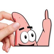 Funny Patrick Star middle finger vinyl car sticker overlay on rear windshield for scratch cover up