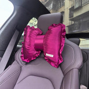 Luxury Beetroot Satin Silk Bow Knot Car Headrest Pillow