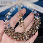 Crystal Car Rearview Mirror Hanging Ornament - Christmas Reindeer Lucky Charm Golden